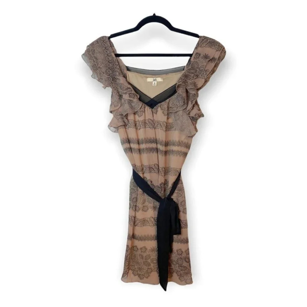 Ya Los Angeles Silk Paisley Ruffle Sleeve Dress